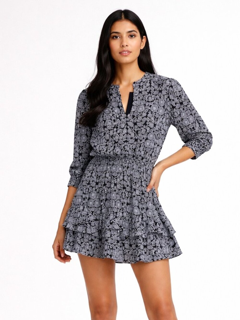 Reiss long sleeve floral print mini dress size 6